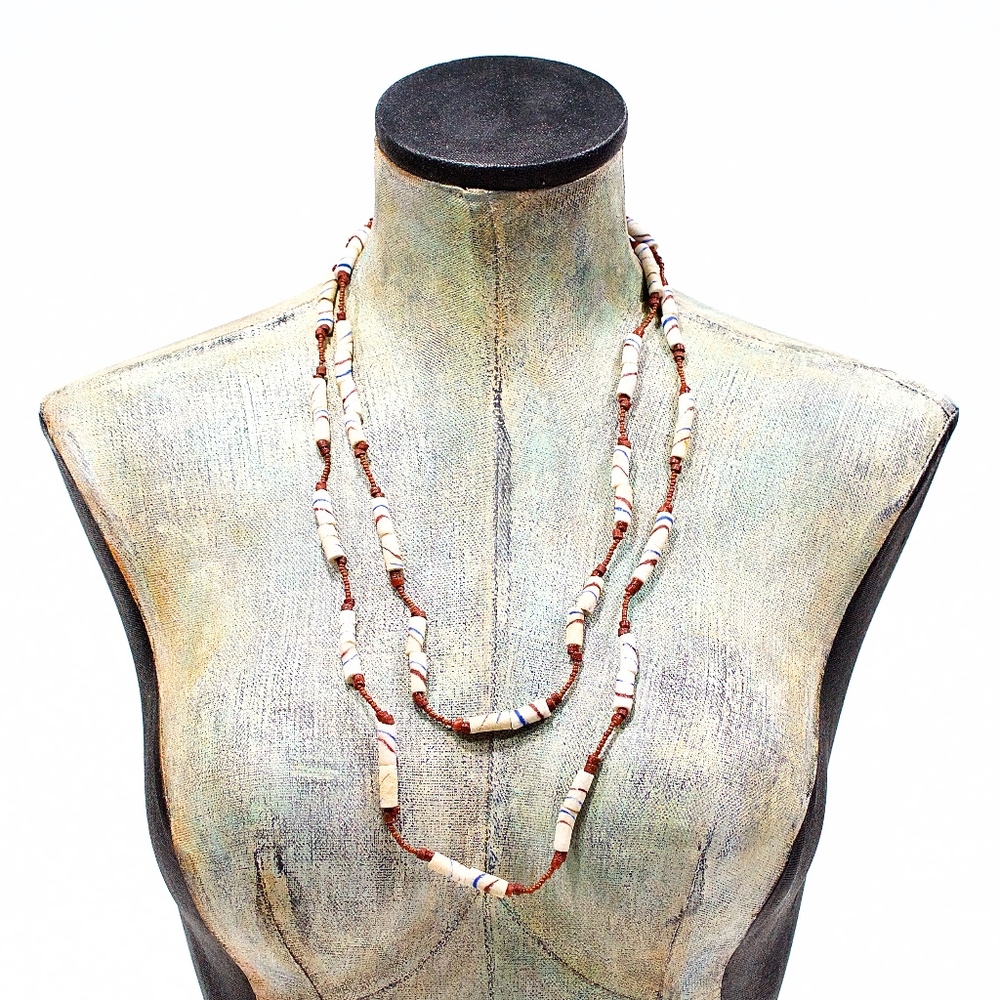 VTG 70's Long African Trade Bead Ethnic Necklace
